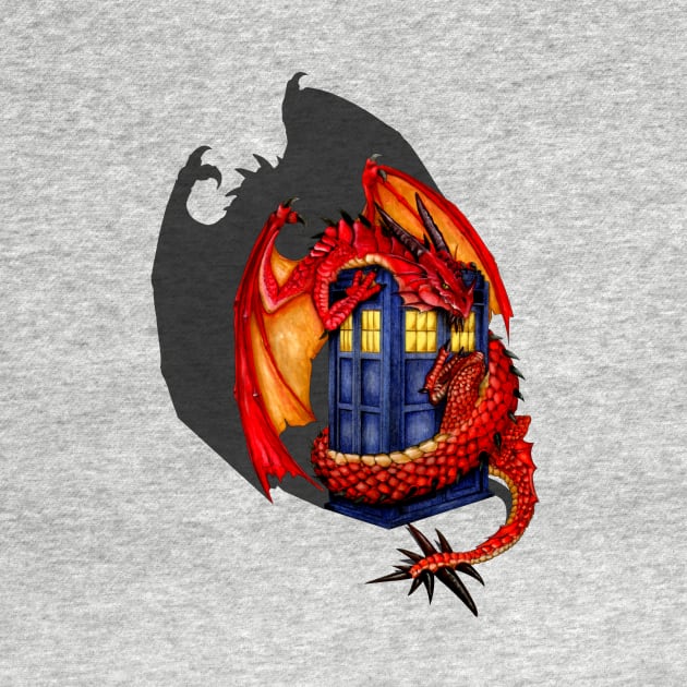 Red Dragon with blue phone booth by Dezigner007